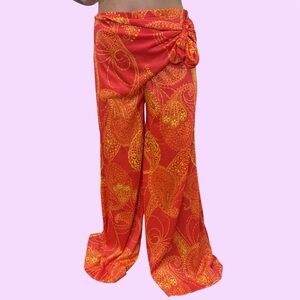 ILGWU Certified Red & Gold Paisley Wrap Wide-Leg Palazzo Pants